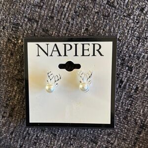 Napier Silver Pearl Christmas reindeer Stud Earrings